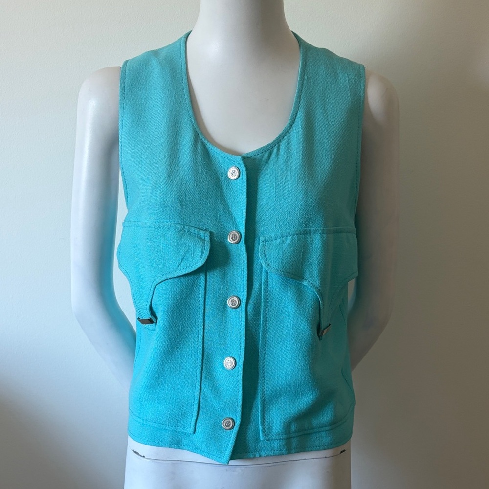 Vintage  Louis Féraud Paris Turquoise Pocket Vest Jacket